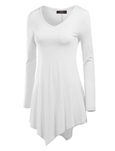 Made By Johnny WT737 Womens Long Sleeve Handkerchief Tunic M White
