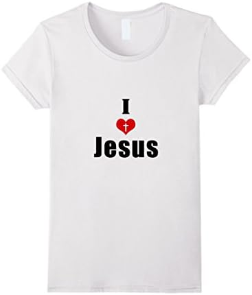 Women's I Love Jesus Red Heart, Cross, Religion, Christian Shirt God Small White