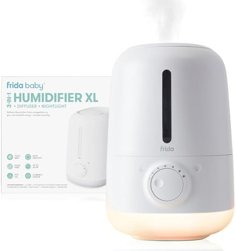 Frida Baby 3-in-1 XL Top Fill Humidifier for Bedroom, Cold & Flu Relief, 6L Tank Cool Mist Humidifier + Diffuser for Large Rooms, Mold Resistant, Nightlight, Auto-Off, Quiet, Essential Oil Diffuser