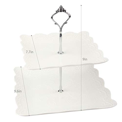 Lucky Will 2 Tier Cupcake Stand Plastic Tiered Tray Dessert Cakes Snacks Display Tower Tray for Wedding Birthday Party Baby Shower Tea Party (Silver New Crown,Square)