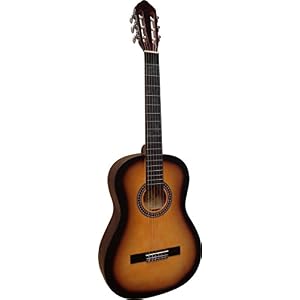 44-GITARRE-KONZERTGITARRE-IM-SET-CLASSIC-SUNBURST-DECKE-LINDENHOLZ-TASCHE-BAND-SAITEN-3xPIK-STIMMGERT-ET33B-C25