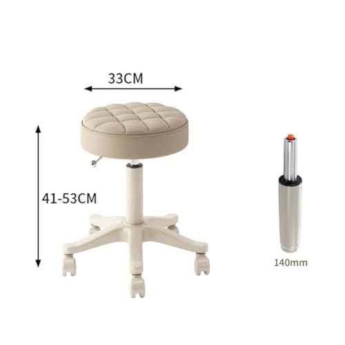 MOZOGOT PU Leather Round Rolling Stool Height Adjustable, Swivel Drafting Work SPA Shop Salon Stools with Wheels Office Chair Small for Home Office