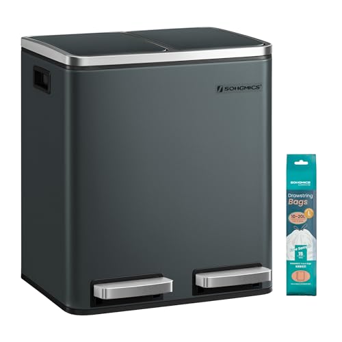 SONGMICS Mülleimer Küche, 2 x 15 Liter, Mülltrennsystem 2 Fächer