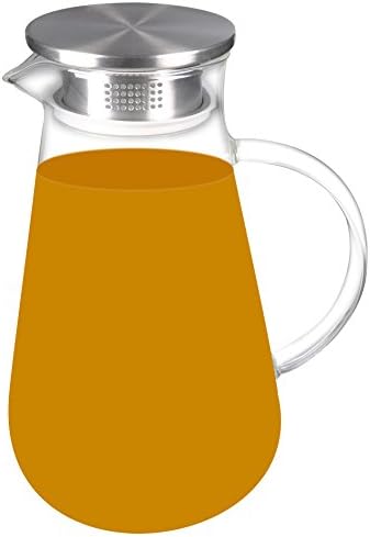 79 Ounces Glass Pitcher with Stainless Steel Lid, Hot and Cold Water Jug, Juice and Tea Borosilicate Glass Beverage Carafe