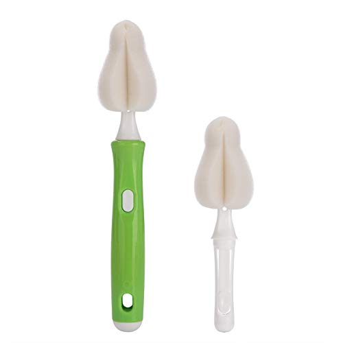 Baby Bottle Brush with One Base Hidden Nylon Nipple Cleaner,2 Pcs Sponge Nipple Brushes,2 Pcs Straw Brushes,Baby Bottle Cleaner with Nipple Cleaner and Stand,Bottle Brush with Suction Cup,Green