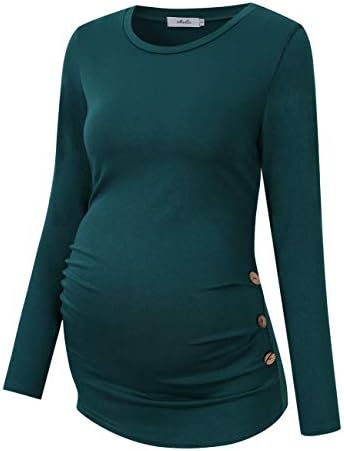 Maternity Shirt Side Button and Ruched Maternity Tunic Tops Maternity Short Sleeve T-Shirts