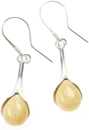 Yellow Amber Drop Earrings, Genuine Baltic Butterscotch Yellow Milky Amber Drop Shape Earrings on Sterling Silver Wire