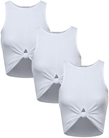 BEKDO 3 Pack Womens Solid Ribbed Jersey Trendy Racerback Crop Tank Top-L-White