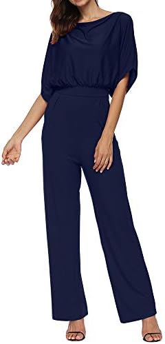 Zaoqee Women's Bat Wing Sleeve Loose Jumpsuit One Piece Casual Wide Legs Romper with Pockets