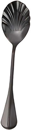 Haihuic Coffee Spoon, Stainless Steel Seashell Tea/Sugar/Dessert/Appetizer/Fruit - Spoon for Kitchen Dining Room Bar, Black