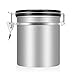 Airtight Coffee Container Storage Canister,Stainless Steel Coffee Beans Ground for Fresher Container Built-in One Way Valve (Silver, 16oz)