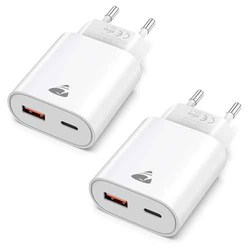 2 Pack USB C Charger, 20 W Quick Charge Socket Plug USB C Power Supply Multiple Charger Batteries Charger for iPhone 16 15 14 13 12 11 Pro Max Samsung S24 S23 iPad Mobile Phone