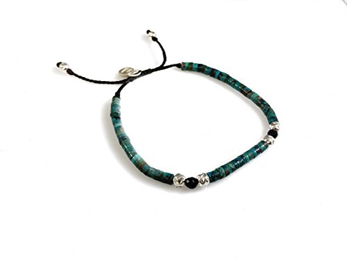 SILVERLAND1 Turquoise Mini-Disc Beads Hammered Beads Solid Sterling Silver 925 Bracelet by Ezi Zino - Thumbnail 3