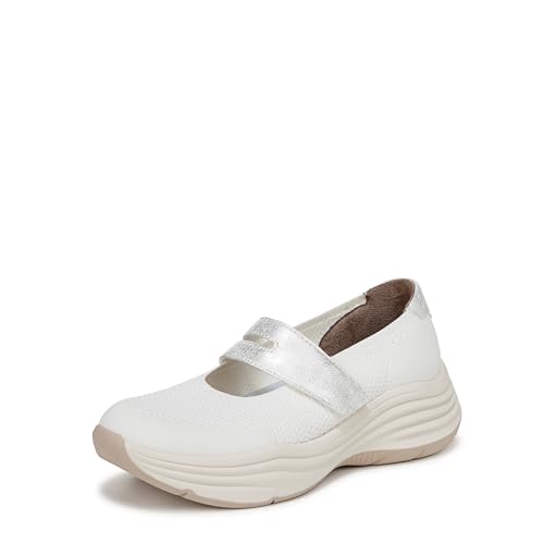 Bzees For Lifestride Women’s Intuition Knit Mary Jane Flat, Bright White, 10 Wide
