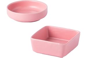 AxeWoodz Pink Paper Clips Holder 2pcs Ceramic Square Round Shape Paper Clip Dispenser Set Paperclip Holders Office School Home Desk Organizers for Daily Desktop Cute Accessories Storage Plate (Pink)