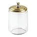 InterDesign York Bathroom Vanity Glass Apothecary Jar for Cotton Balls, Swabs, Cosmetic Pads - Large, Clear/Soft Brass