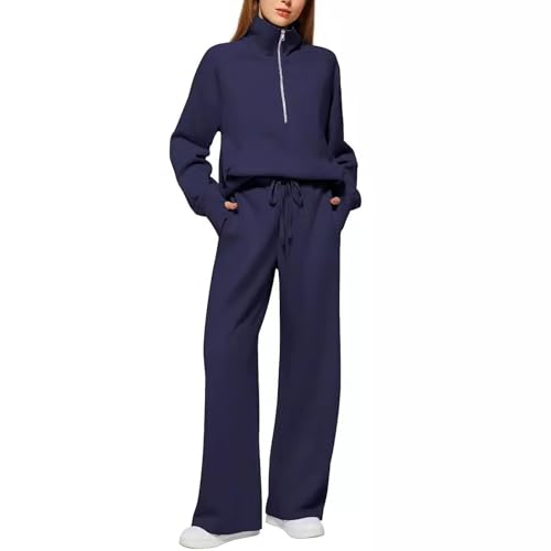 2 Piece Tracksuit Womens Full Set Half Zip Sweatshirt and Wide Leg Tracksuit Bottom Womens Jumpers and Elasticated Waist Pant Autumn Winter Lounge Wear Activewear Airport Outfits