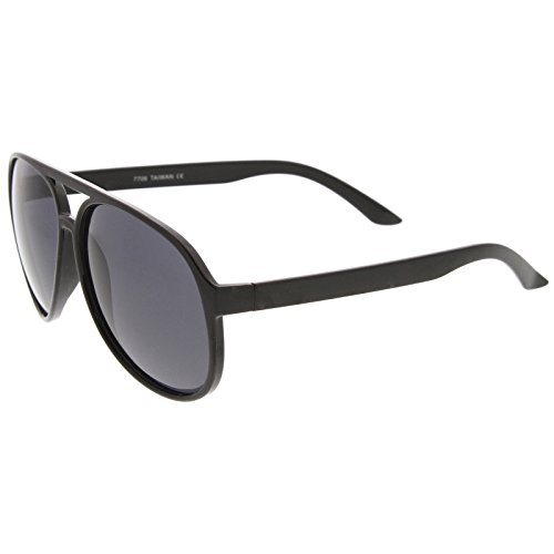 zeroUV - Retro Large Protective Polarized Lens Aviator Sunglasses 60mm (Black / Smoke Polarized)