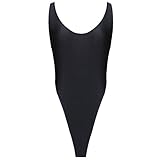 TIAOBU US Women One-piece High Cut Thong Leotard Gymnastics Dancewear Bodysuit Black