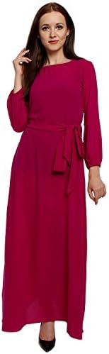 Lady Strak Women's Western Boat Neck Long Sleeve Pink Dress