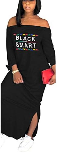 Bluewolfsea Womens Fashion Letter Print Off The Shoulder Long Sleeve T Shirt Maxi Dress with Slit