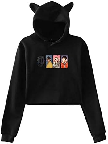 Paramore Womens Cat Ear Sweatshirts Crop Woman Hoodies Black