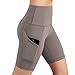 ODODOS High Waist Out Pocket Yoga Short Tummy Control Workout Running Athletic Non See-Through Yoga Shorts,DarkBeige,Largethumb 2