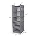MAX Houser 5 Shelf Hanging Closet Organizer, Space Saver, Cloth Hanging Shelves with 4 Side Pockets, Foldable, Grey