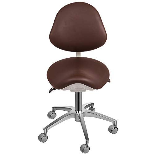 Happybuy Standard Dental Mobile Chair Saddle Doctor's Stool PU Leather Dentist Chair Dental Stool Height Adjustable for Dentists and Office (Dark Brown) - Thumbnail 2