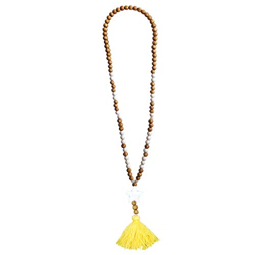 Crytech Crytech Bohemian Handmade Wooden Beaded Long Chain Necklace Ethnic Boho Beach Turquoise Beads Charms Tassel Pendant Necklace for Women Ladies Fashion Jewelry (Yellow)
