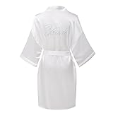 KimonoArt Satin Rhinestone Short Kimono Robe for Bride Bridesmaid Maid of Honor