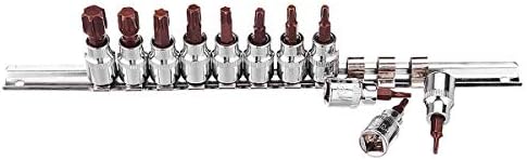 11pcs T10-T60 3/8 Driver Tamper Proof Torx Star Bit Socket Kit Tools Set with Rail"