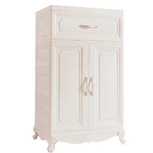 Nafenai Plastic Wardrobe Closet with Door and Drawer,Small Armoire for Kids Clothes/Toys with Hanging Rod,Baby Wardrobe Organizer for Bedroom,Play Room,Nursery Storage Dresser,Ivory White