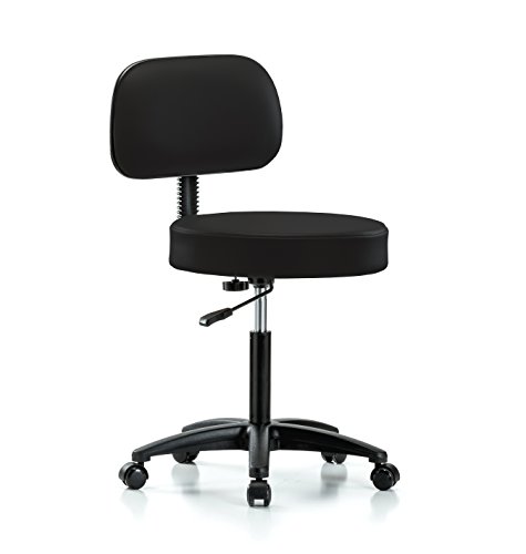 Perch Walter Rolling Height Adjustable Exam Stool with Back for Hardwood or Tile | Workbench Height 300 Pound Weight Capacity | 12 Year Warranty (Black Vinyl) - Thumbnail 7