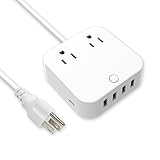 Power Strip Surge Protector with Type-C Charging Port (5V/3A) & 4 USB Ports (5V/2.4A), Portable Travel Charger Station, 4ft Heavy Duty Extension Cord, USB C Not for Laptops