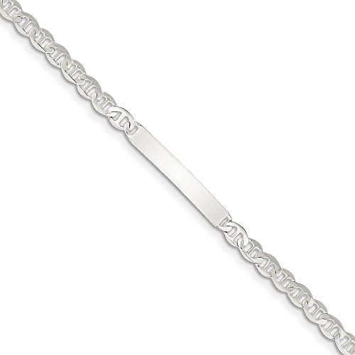 Sterling Silver Polished Engraveable Anchor Link ID Bracelet Length 7"