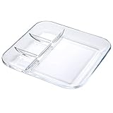 FOYO Tempered Glass Divided Transparent Salad Platter, 10'' Lunch/Dinner Dish for Dividing Sauces/Jam/Side Dish and Food - Healthy Lifestyle Dinnerware