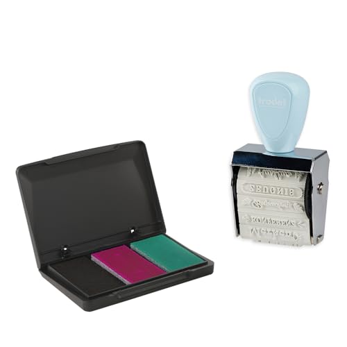Trodat Creative Mini Stamp Set School Planner for Creative Design - 12 Imprints, German, Creative Stamp in Pastel Blue Including Ink Pad in Pink, Black, Green, 30 x 5 mm