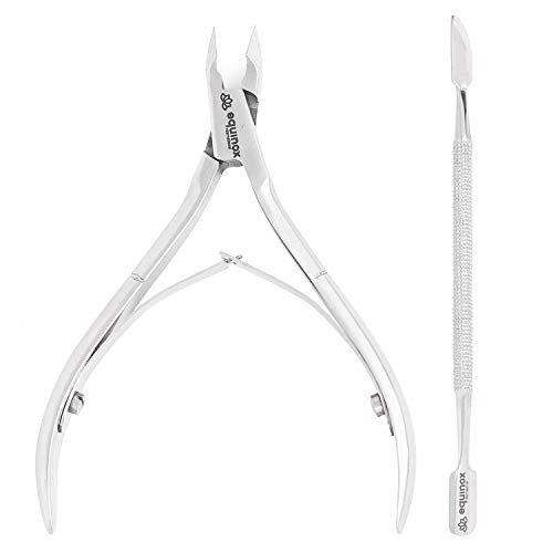 Equinox Beauty Cuticle Trimmer and 1/2 Jaw Nipper with Cuticle Pusher - 100% Stainless Steel Cuticle Cutter and Nail Clipper Manicure Pedicure Durable Tools for Fingernails and Toenails