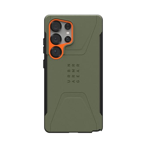 Urban Armor Gear UAG - Funda diseñado para Samsung Galaxy S25 Ultra Civilian - Compatible con Carga magnética, Color Verde Oliva/Naranja