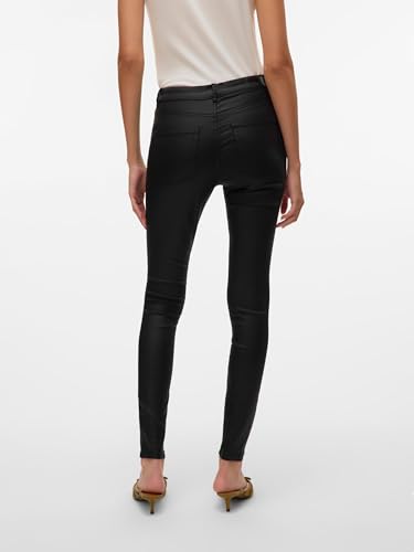 Vero Moda Women's Vmflash Mr Skinny Coated Pants Noos Jeans, Black, XL