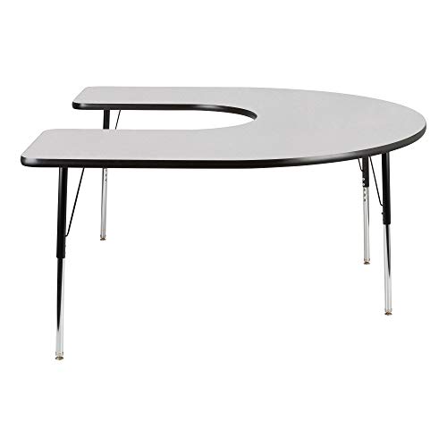 Horseshoe Adjustable Height School Classroom Activity Table - Gray Nebula Top/Black Edge