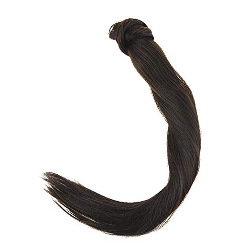 LaaVoo 12" Hairpiece Ponytail Clip on Extension Long Smooth Human Hair For Short Hair Colorful Darkest Brown Straight Wrap Ponytail Extension For Women 80g (#2) - Thumbnail 2