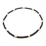 5mm Black Coco Bead Hawaiian Surfer Necklace with White Puka Shell and Coco Bead Accents, Barrel Lock
