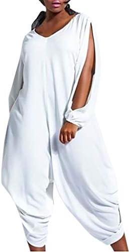 Cardigo Womens Loose Solid Color V Neck Long Sleeve Hollow Out Jumpsuit Playsuit