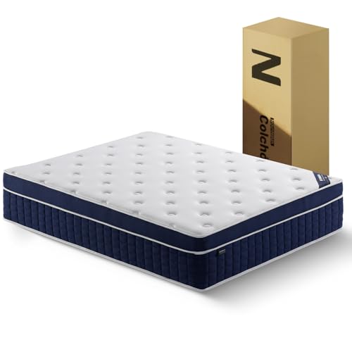 NOVANGUA Colchón de Muelles con Espuma Texturizada,Altura 35cm,Colchón Híbrido,Espumas de Alta Calidad para un Mejor Descanso,Soporte y Alivio de Presión (Azul, King)