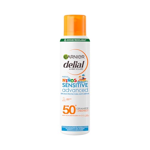 GARNIER DELIAL Spray solaire anti-sable Sensitive Advanced pour enfants pour peaux claires et sensibles, haute protection IP50+ - 150 ml