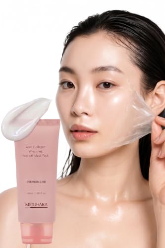 MIGUHARA Collagen Rose Wrapping Peel Off Mask | Pore Minimizer & Glass Skin Glow | Vegan Korean Face Mask with French Rosa Centifolia Flower Extract, Firming & Dullness Care, 2.02 fl.oz