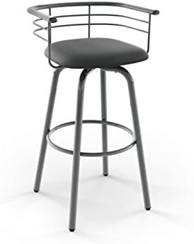 Amisco Turbo Swivel Metal Barstool in Glossy Grey Metal and Mat Charcoal Black Polyurethane