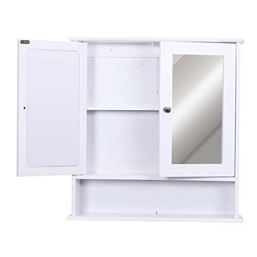 kleankin Bathroom Storage Cabinet Wall Mounted Medicine Cabinets w/Double Mirror Doors & Adjustable Shelf White